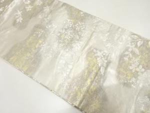 引箔　霞に枝花模様織り出し　名古屋帯